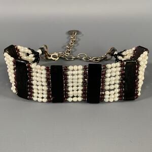 Masha Archer White Black Burgundy Choker Necklace OS